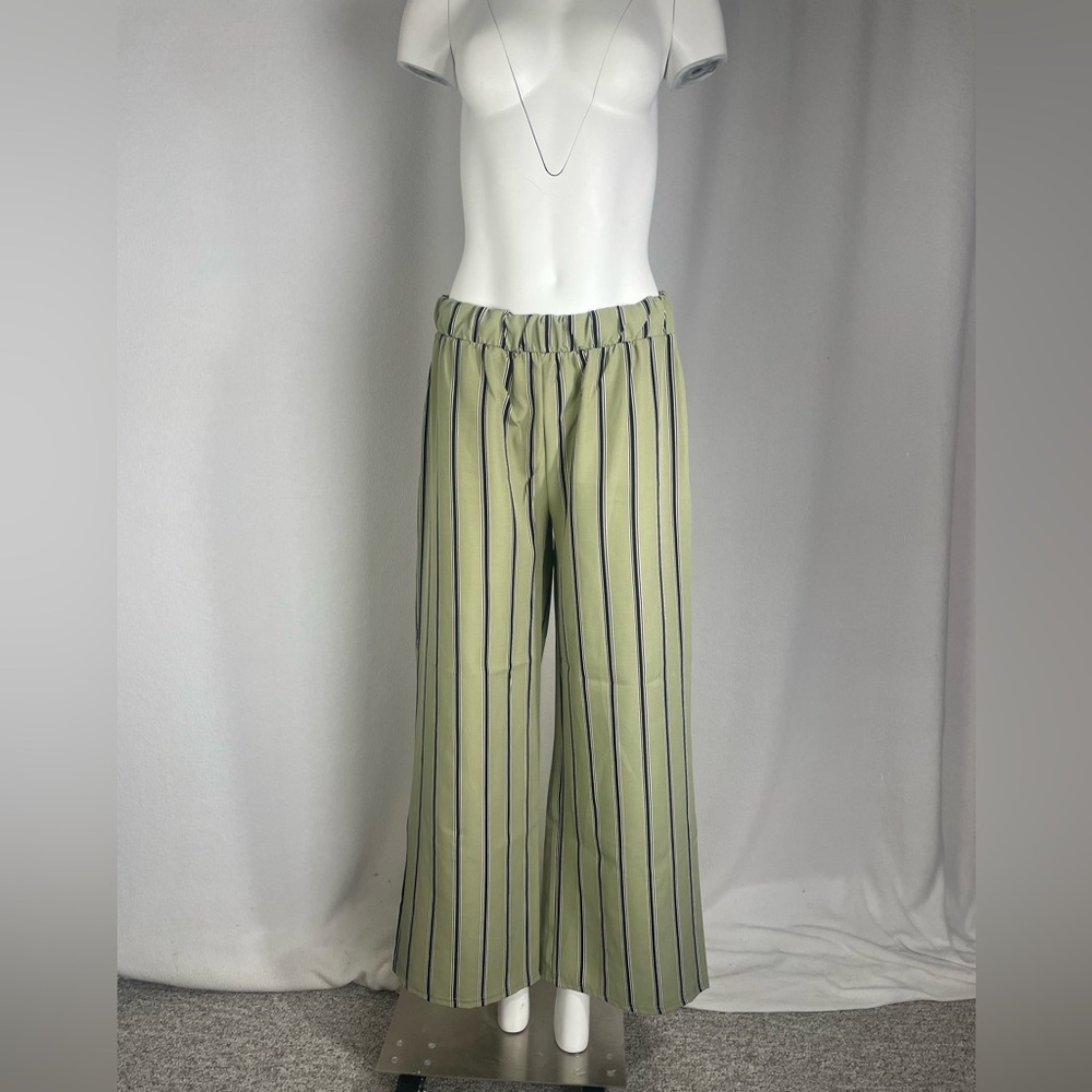 Sage green Striped Wide-Leg Pants